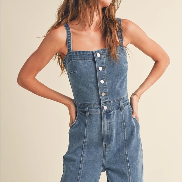 Miou Muse Denim Jumpsuit - Picture 3 of 14
